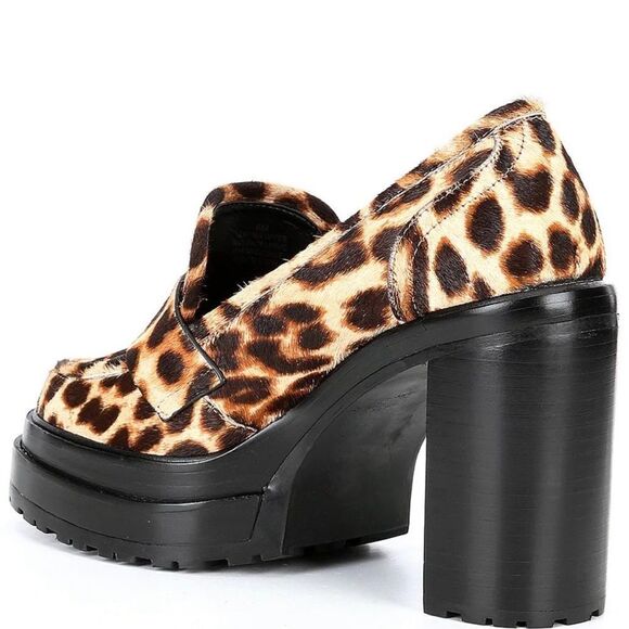 Leopard Print Faux Calf Hair Platform Loafers - Picture 3 of 6
